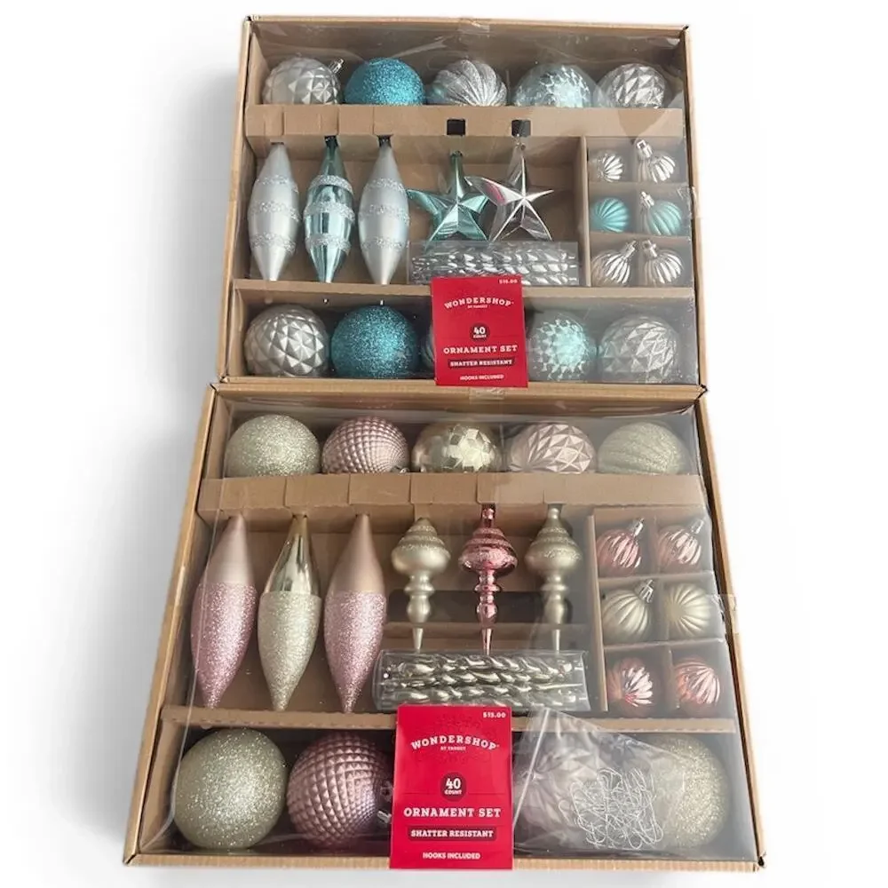 NWT WonderShop 40 Count Ornament 02 Sets Blue & Pink Shatter Resistant